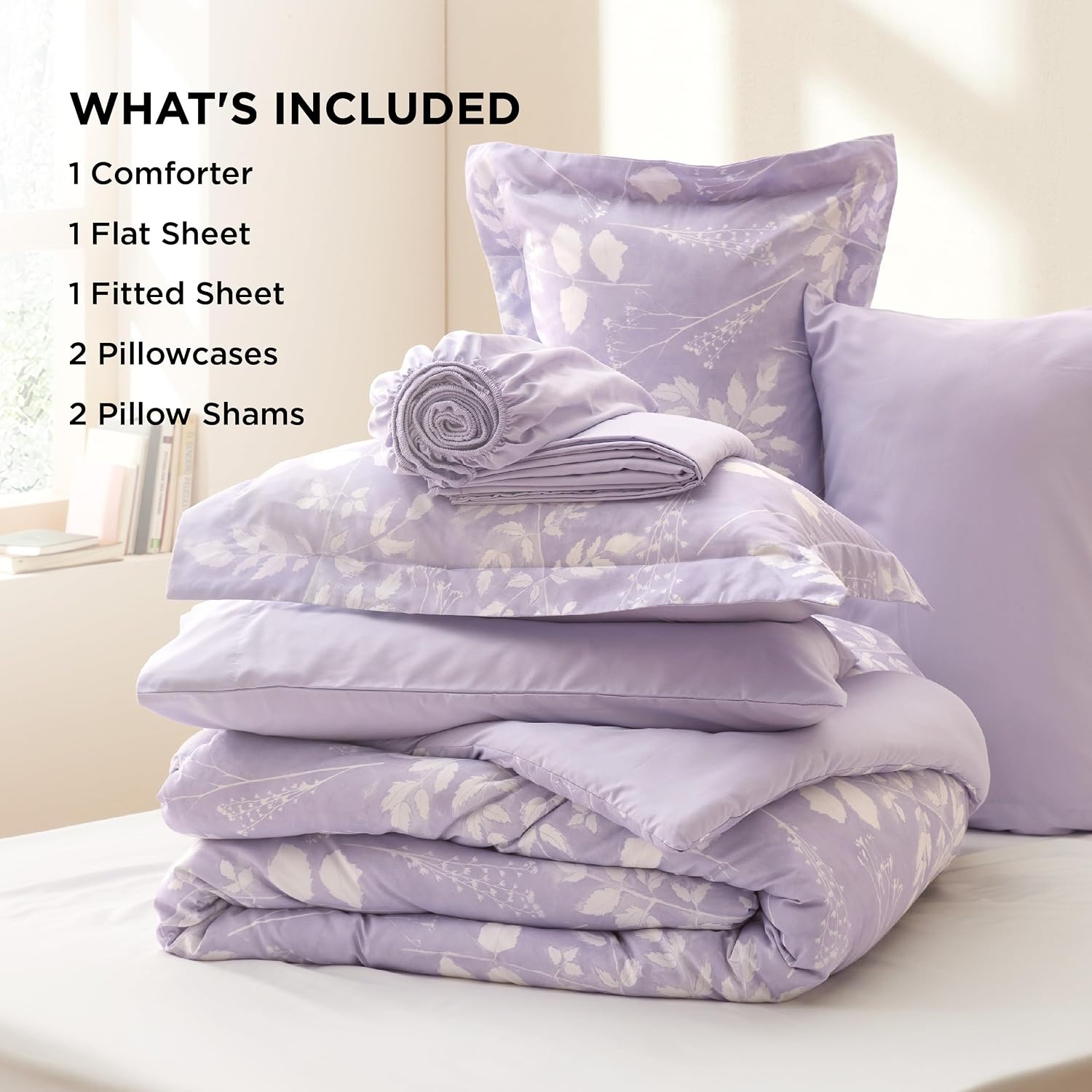 image:imageBedsure Full Size Comforter Set 7 Pieces Floral Sage Green Soft Bedding Sets Full Bed in a Bag with Botanical Flowers Comforter Sheets Pillowcases amp Shams07 Lavender