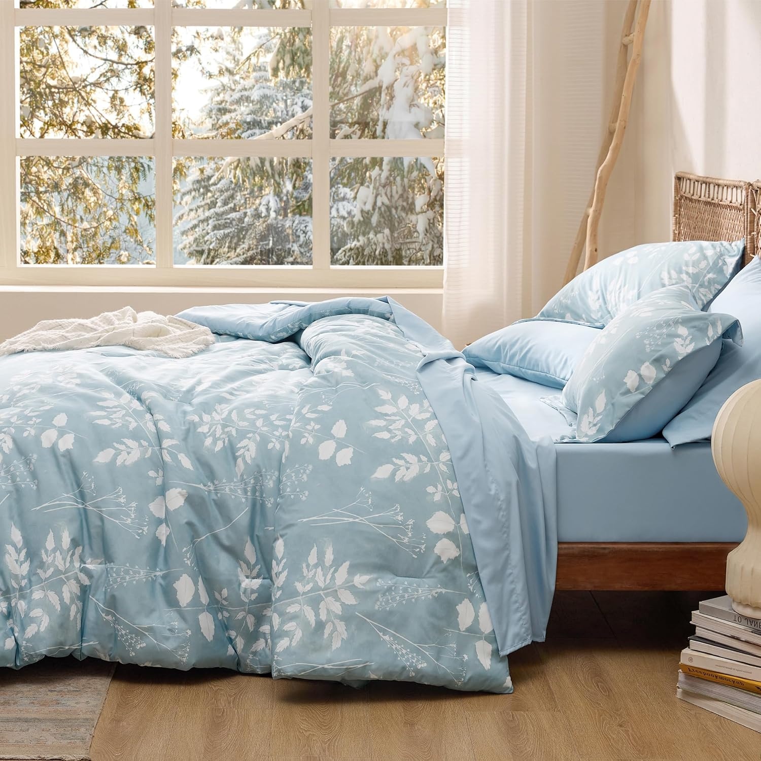 image:imageBedsure Full Size Comforter Set 7 Pieces Floral Sage Green Soft Bedding Sets Full Bed in a Bag with Botanical Flowers Comforter Sheets Pillowcases amp Shams04 Sky Blue