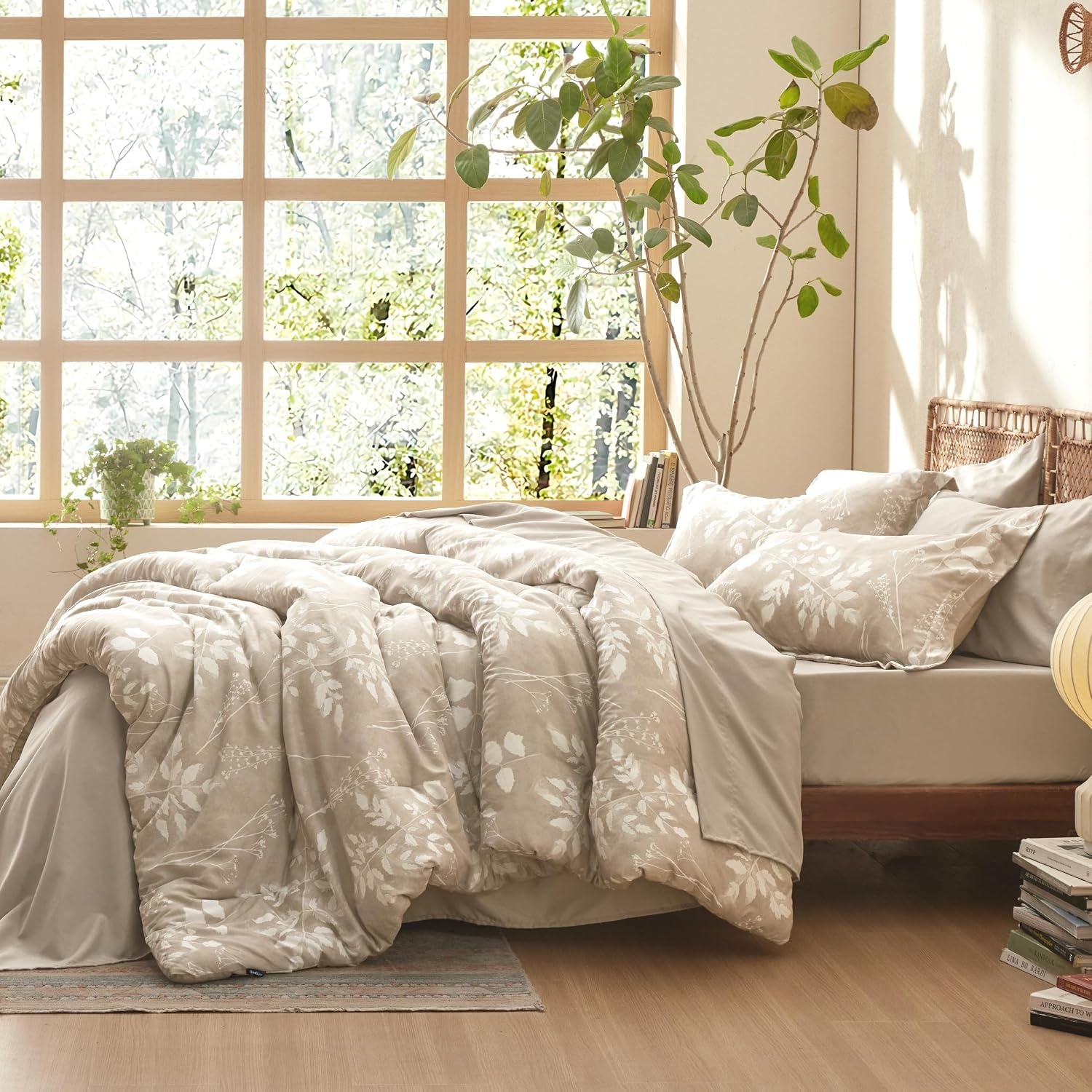 image:imageBedsure Full Size Comforter Set 7 Pieces Floral Sage Green Soft Bedding Sets Full Bed in a Bag with Botanical Flowers Comforter Sheets Pillowcases amp Shams11 Beige