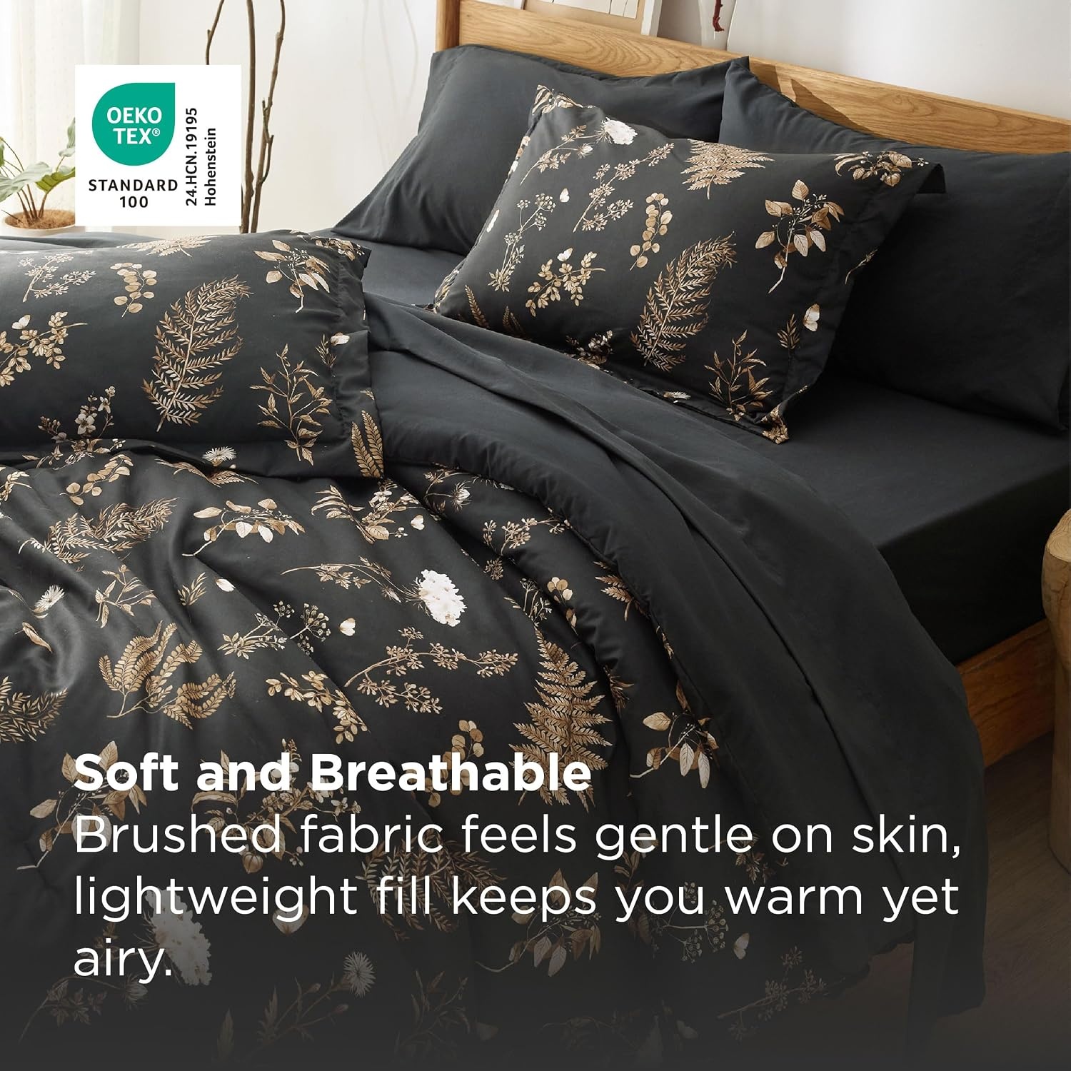 image:imageBedsure Full Size Comforter Set 7 Pieces Floral Sage Green Soft Bedding Sets Full Bed in a Bag with Botanical Flowers Comforter Sheets Pillowcases amp Shams10 Black
