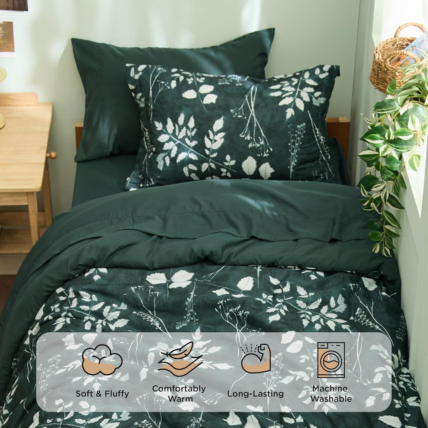 image:imageBedsure Full Size Comforter Set 7 Pieces Floral Sage Green Soft Bedding Sets Full Bed in a Bag with Botanical Flowers Comforter Sheets Pillowcases amp Shams10 Forest Green
