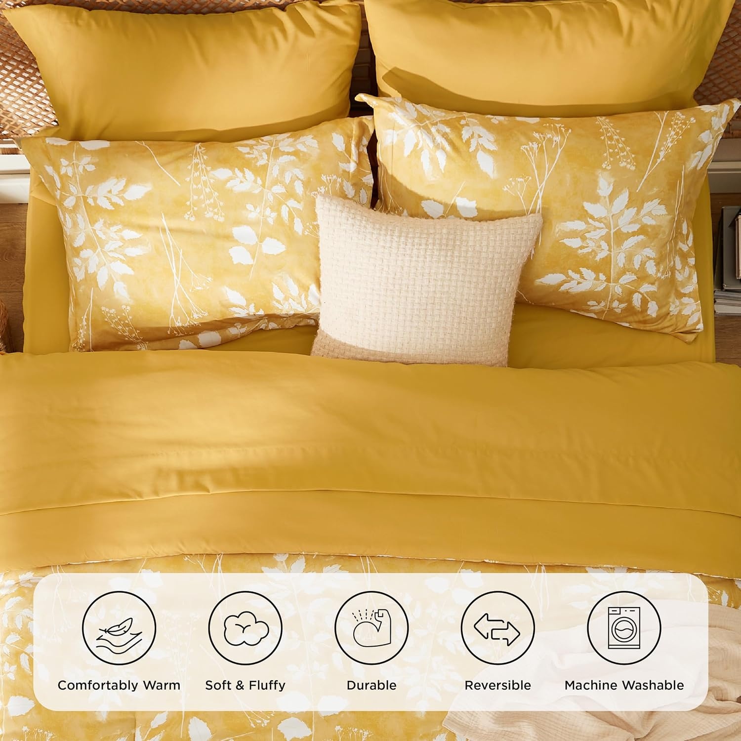 image:imageBedsure Full Size Comforter Set 7 Pieces Floral Sage Green Soft Bedding Sets Full Bed in a Bag with Botanical Flowers Comforter Sheets Pillowcases amp Shams06 Yellow