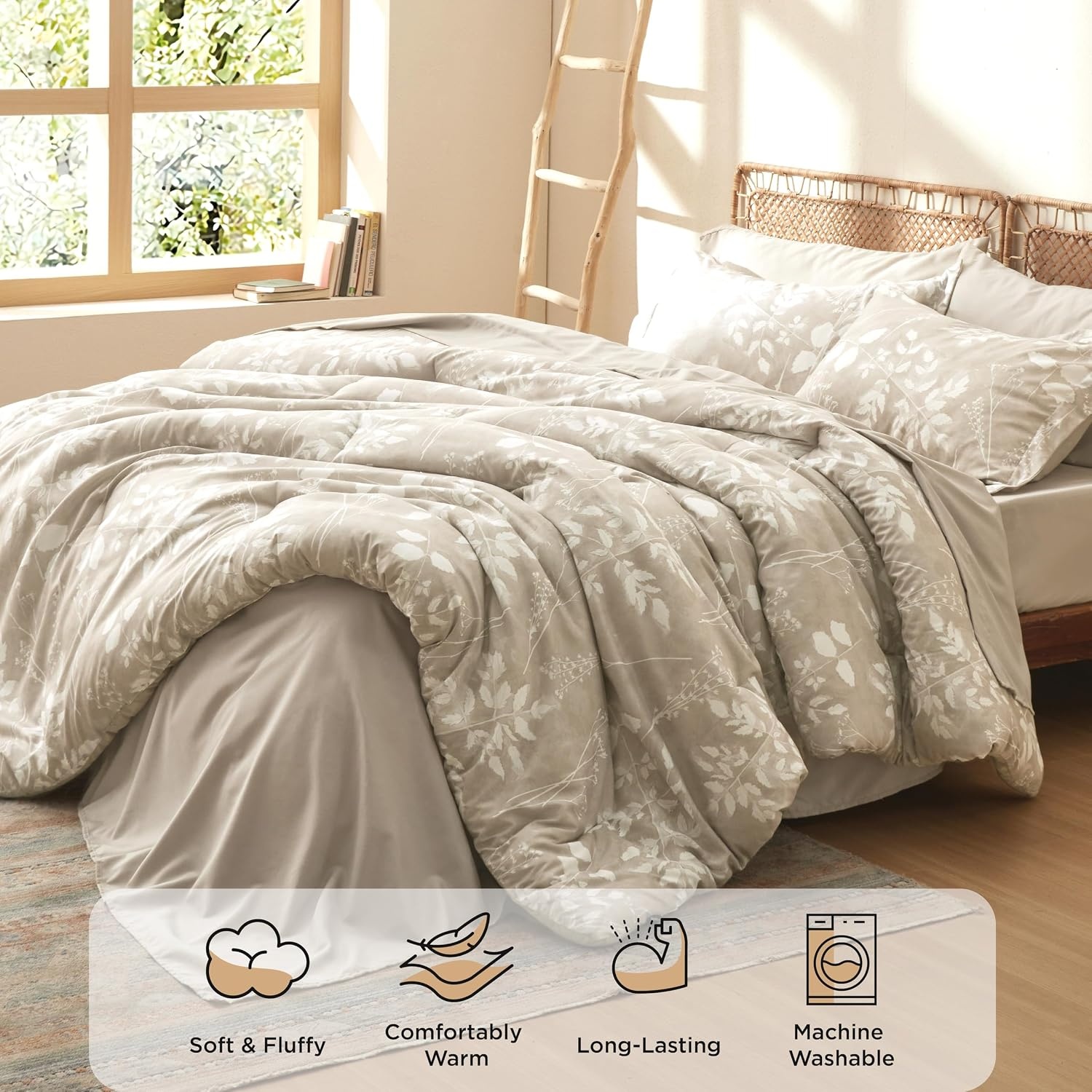 image:imageBedsure Full Size Comforter Set 7 Pieces Floral Sage Green Soft Bedding Sets Full Bed in a Bag with Botanical Flowers Comforter Sheets Pillowcases amp Shams11 Beige