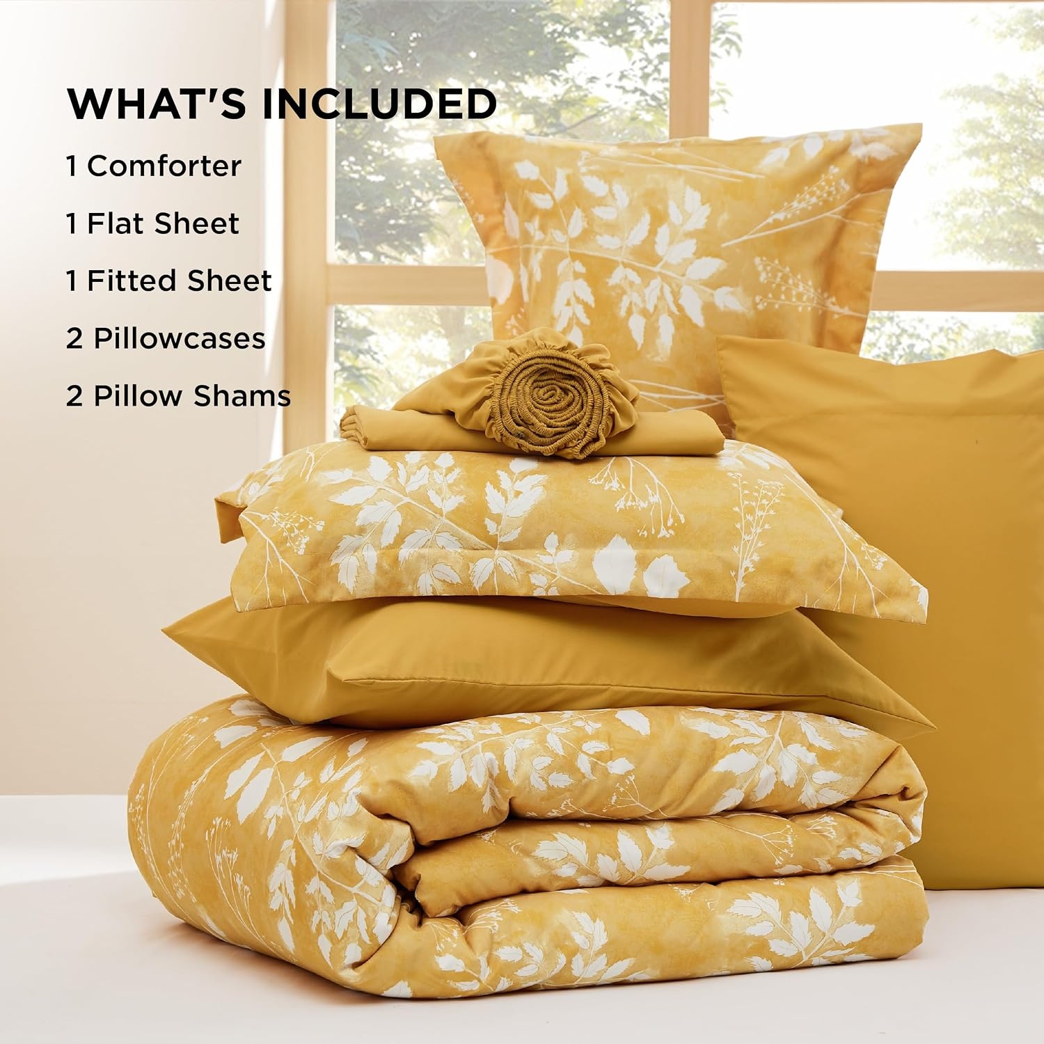 image:imageBedsure Full Size Comforter Set 7 Pieces Floral Sage Green Soft Bedding Sets Full Bed in a Bag with Botanical Flowers Comforter Sheets Pillowcases amp Shams06 Yellow