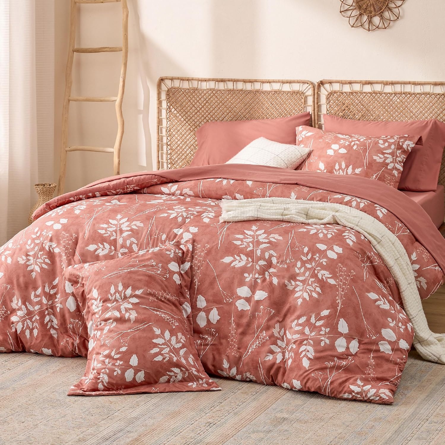 image:imageBedsure Full Size Comforter Set 7 Pieces Floral Sage Green Soft Bedding Sets Full Bed in a Bag with Botanical Flowers Comforter Sheets Pillowcases amp Shams12 Dusty Pink