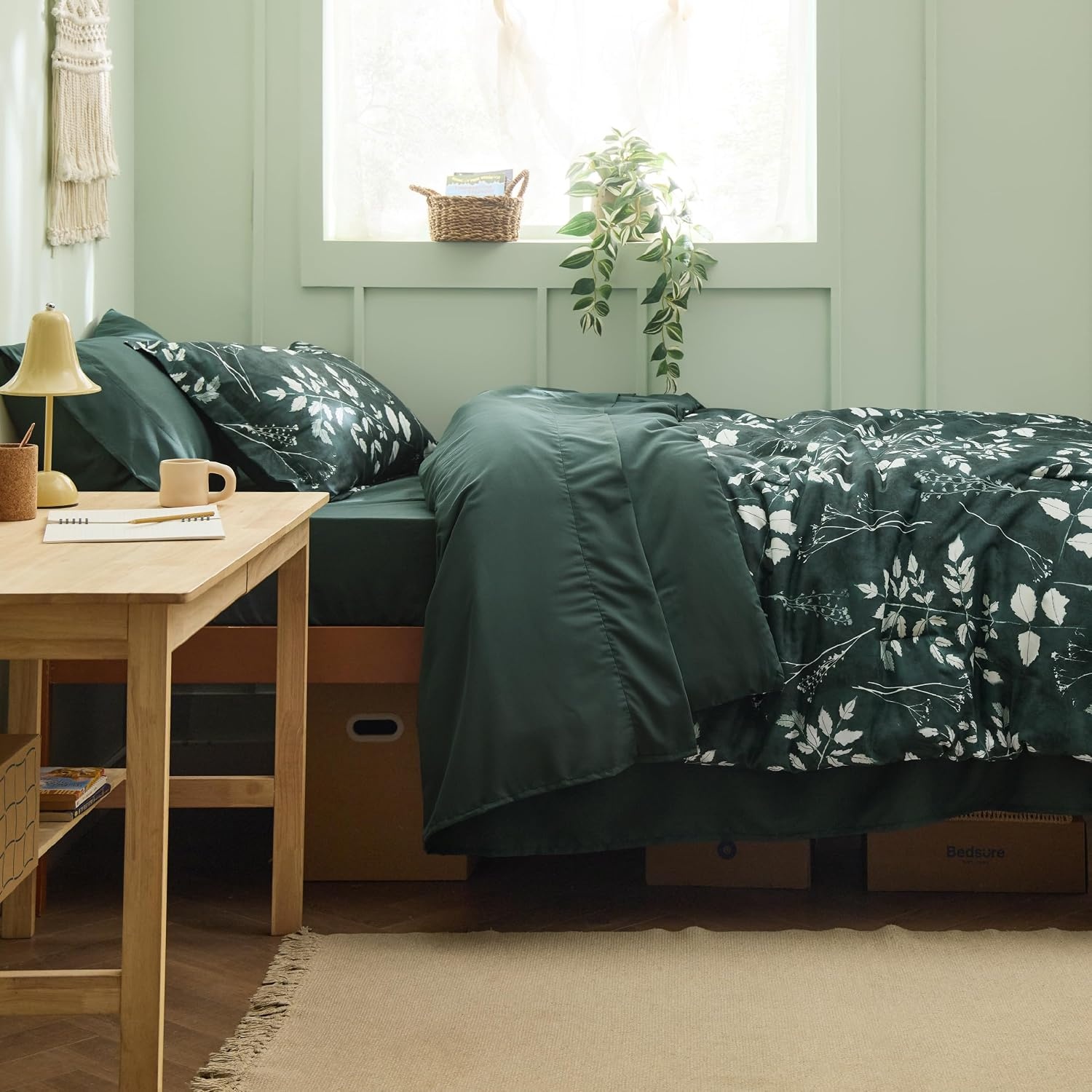 image:imageBedsure Full Size Comforter Set 7 Pieces Floral Sage Green Soft Bedding Sets Full Bed in a Bag with Botanical Flowers Comforter Sheets Pillowcases amp Shams10 Forest Green