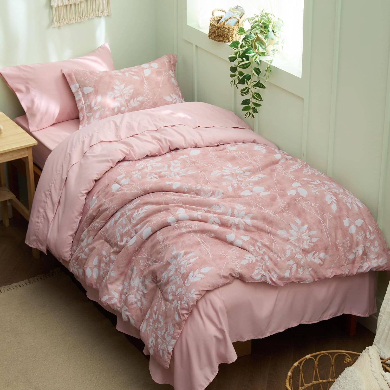 image:imageBedsure Full Size Comforter Set 7 Pieces Floral Sage Green Soft Bedding Sets Full Bed in a Bag with Botanical Flowers Comforter Sheets Pillowcases amp Shams03 Pink