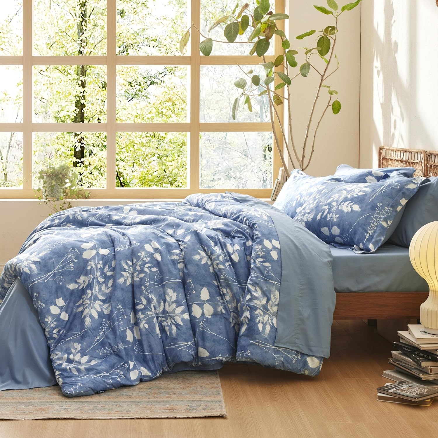 image:imageBedsure Full Size Comforter Set 7 Pieces Floral Sage Green Soft Bedding Sets Full Bed in a Bag with Botanical Flowers Comforter Sheets Pillowcases amp Shams02 Blue