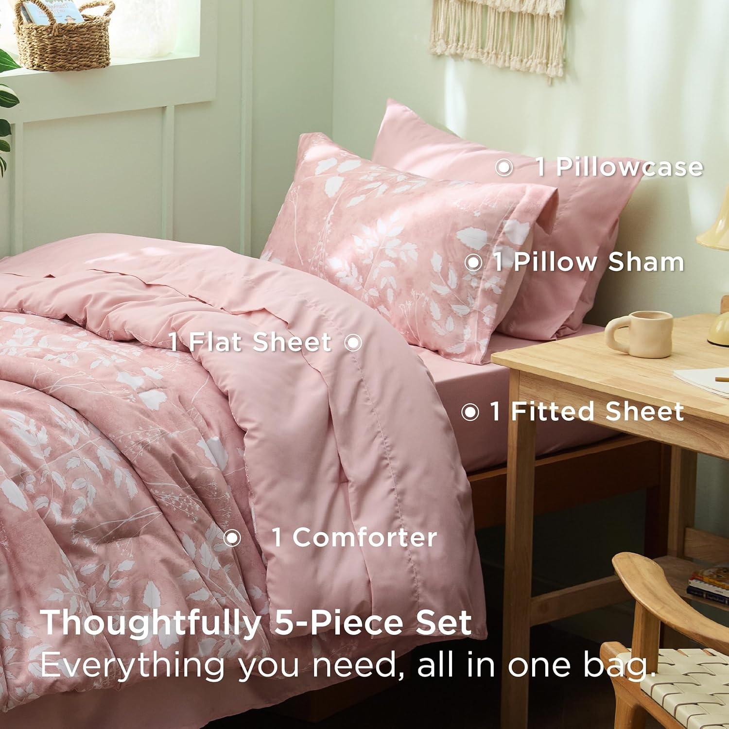 image:imageBedsure Full Size Comforter Set 7 Pieces Floral Sage Green Soft Bedding Sets Full Bed in a Bag with Botanical Flowers Comforter Sheets Pillowcases amp Shams03 Pink