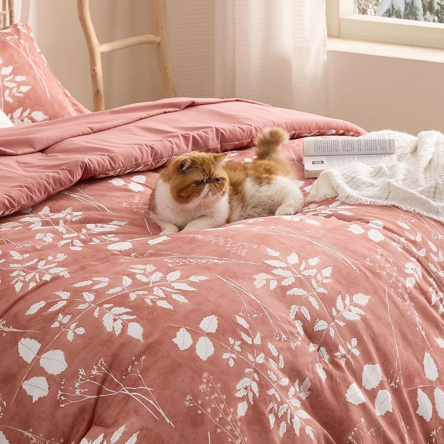 image:imageBedsure Full Size Comforter Set 7 Pieces Floral Sage Green Soft Bedding Sets Full Bed in a Bag with Botanical Flowers Comforter Sheets Pillowcases amp Shams12 Dusty Pink