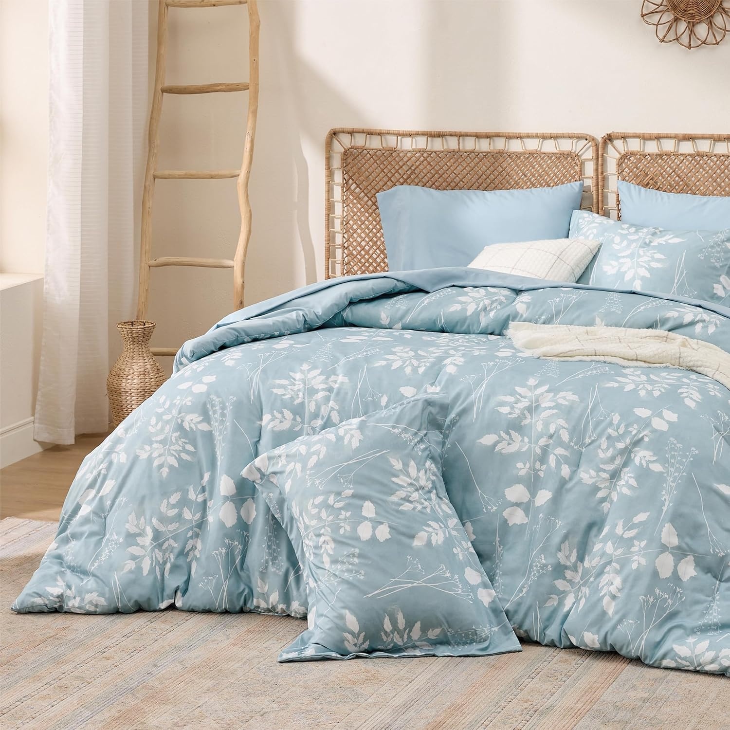 image:imageBedsure Full Size Comforter Set 7 Pieces Floral Sage Green Soft Bedding Sets Full Bed in a Bag with Botanical Flowers Comforter Sheets Pillowcases amp Shams04 Sky Blue