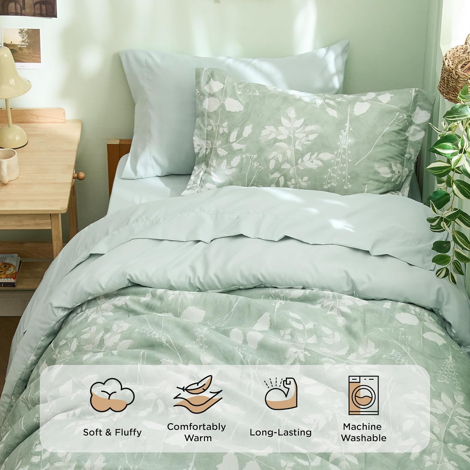 image:imageBedsure Full Size Comforter Set 7 Pieces Floral Sage Green Soft Bedding Sets Full Bed in a Bag with Botanical Flowers Comforter Sheets Pillowcases amp Shams01 Sage Green
