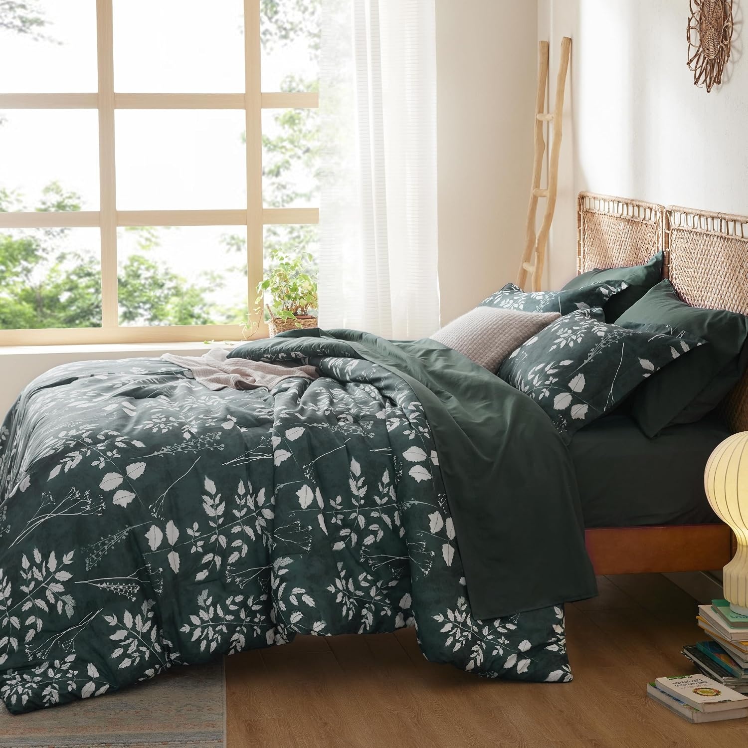 image:imageBedsure Full Size Comforter Set 7 Pieces Floral Sage Green Soft Bedding Sets Full Bed in a Bag with Botanical Flowers Comforter Sheets Pillowcases amp Shams10 Forest Green