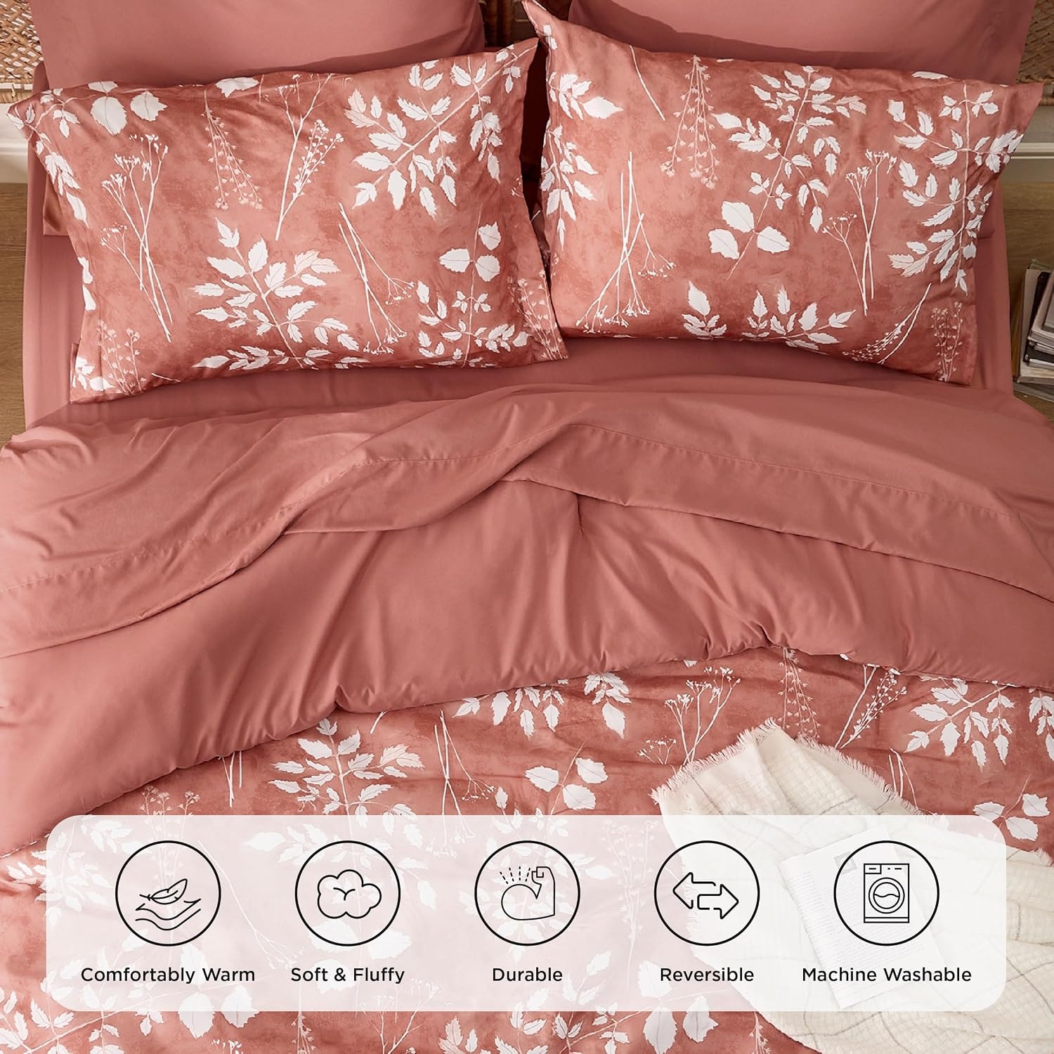 image:imageBedsure Full Size Comforter Set 7 Pieces Floral Sage Green Soft Bedding Sets Full Bed in a Bag with Botanical Flowers Comforter Sheets Pillowcases amp Shams12 Dusty Pink