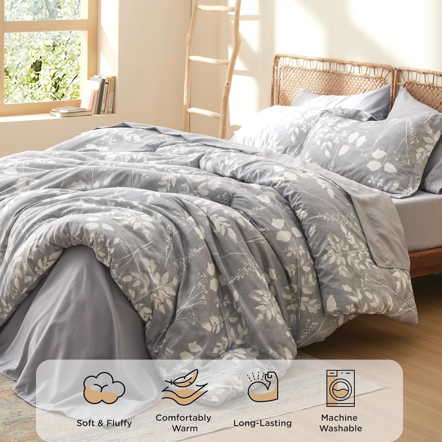 image:imageBedsure Full Size Comforter Set 7 Pieces Floral Sage Green Soft Bedding Sets Full Bed in a Bag with Botanical Flowers Comforter Sheets Pillowcases amp Shams13 Grey