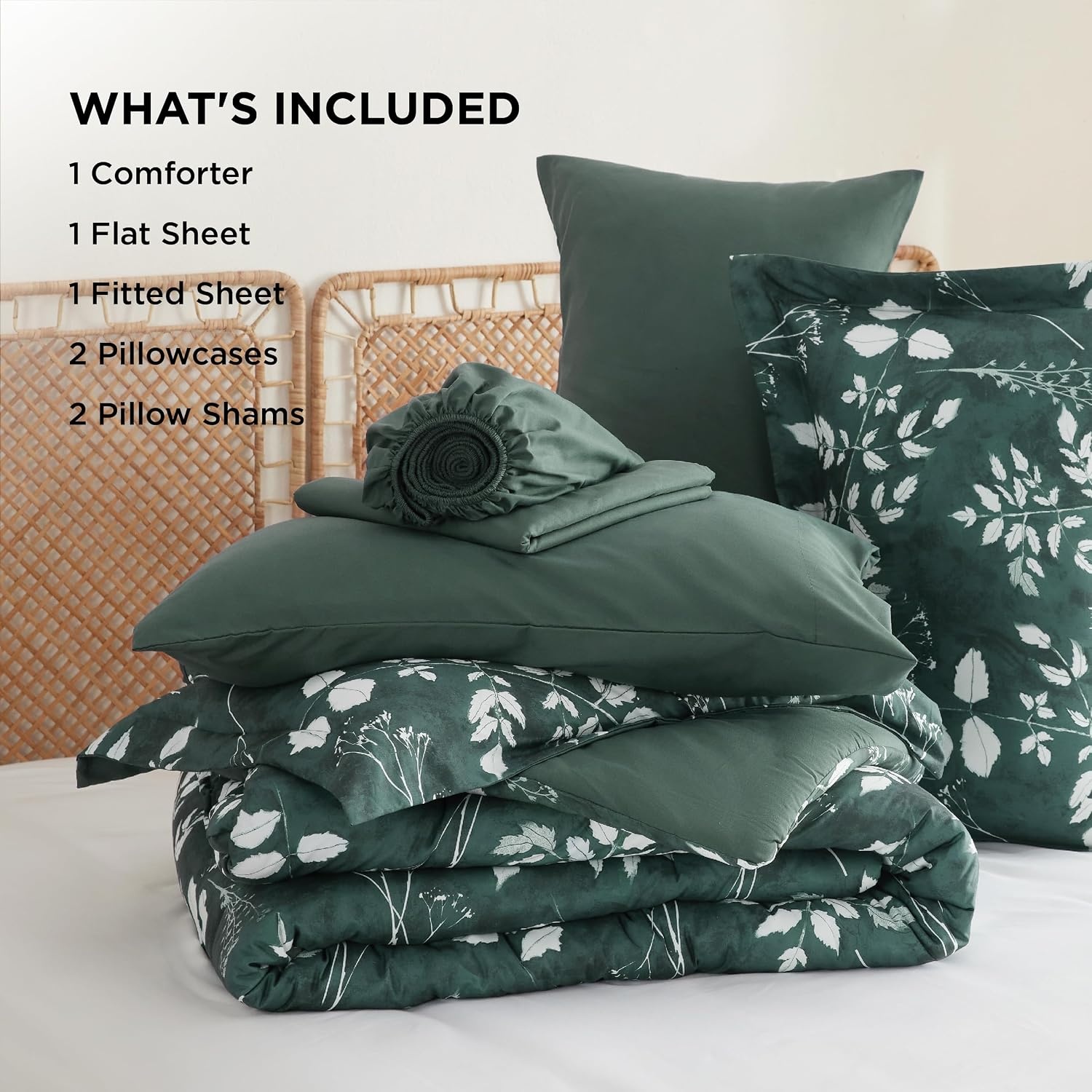 image:imageBedsure Full Size Comforter Set 7 Pieces Floral Sage Green Soft Bedding Sets Full Bed in a Bag with Botanical Flowers Comforter Sheets Pillowcases amp Shams10 Forest Green