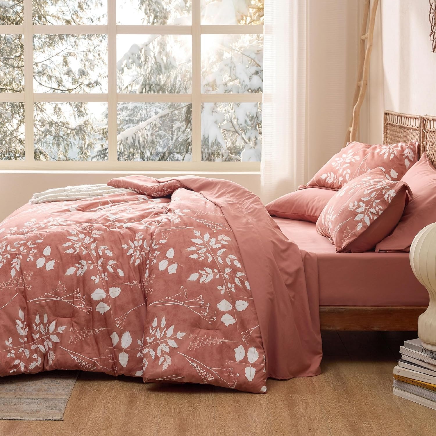 image:imageBedsure Full Size Comforter Set 7 Pieces Floral Sage Green Soft Bedding Sets Full Bed in a Bag with Botanical Flowers Comforter Sheets Pillowcases amp Shams12 Dusty Pink