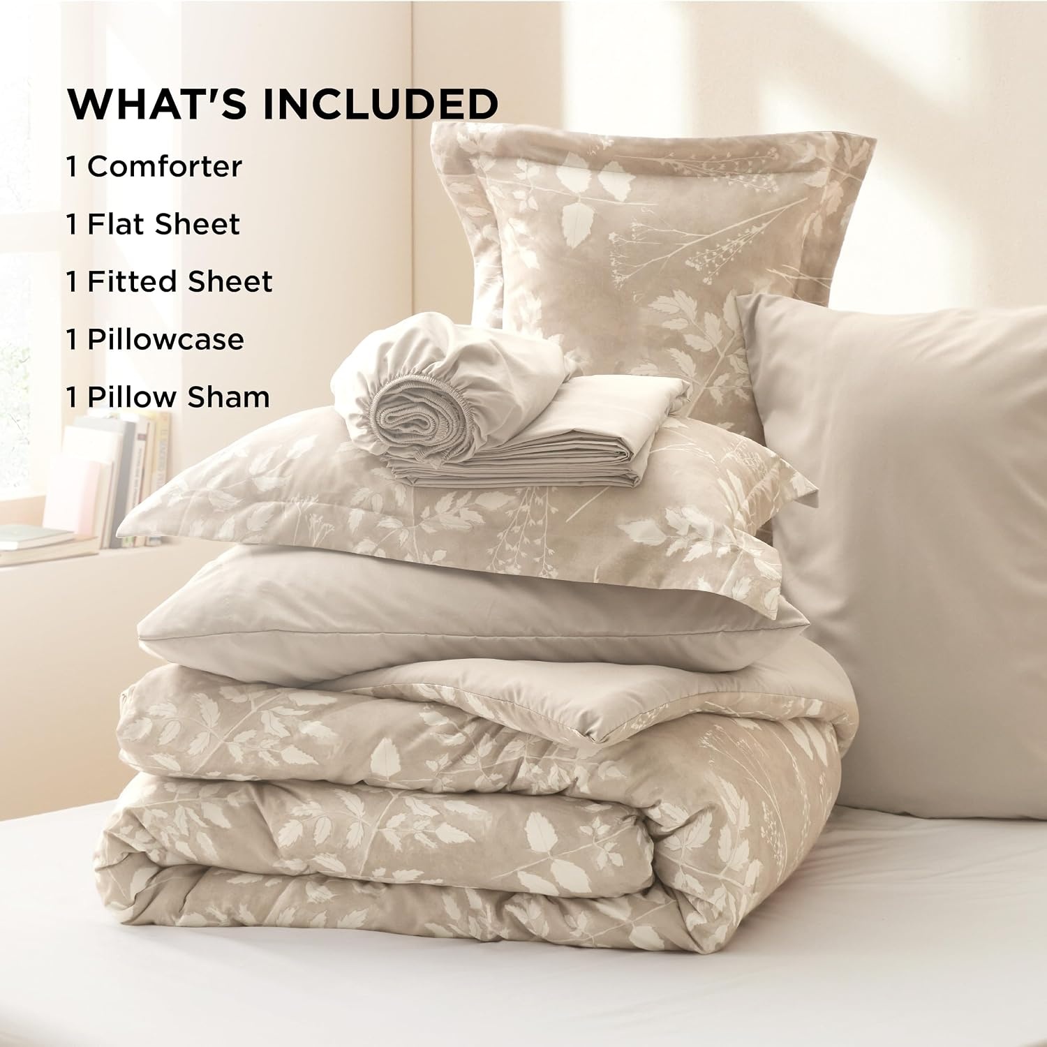 image:imageBedsure Full Size Comforter Set 7 Pieces Floral Sage Green Soft Bedding Sets Full Bed in a Bag with Botanical Flowers Comforter Sheets Pillowcases amp Shams11 Beige
