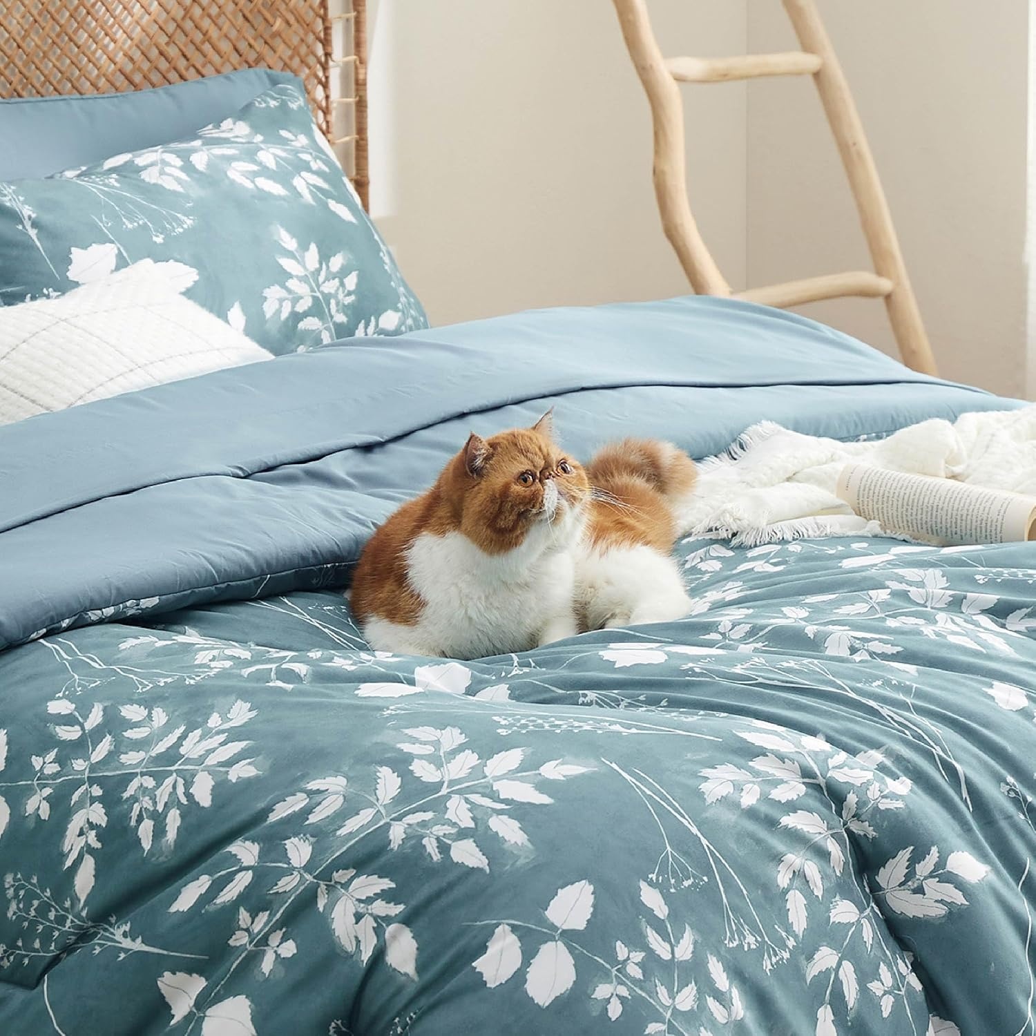 image:imageBedsure Full Size Comforter Set 7 Pieces Floral Sage Green Soft Bedding Sets Full Bed in a Bag with Botanical Flowers Comforter Sheets Pillowcases amp Shams08 Mineral Blue