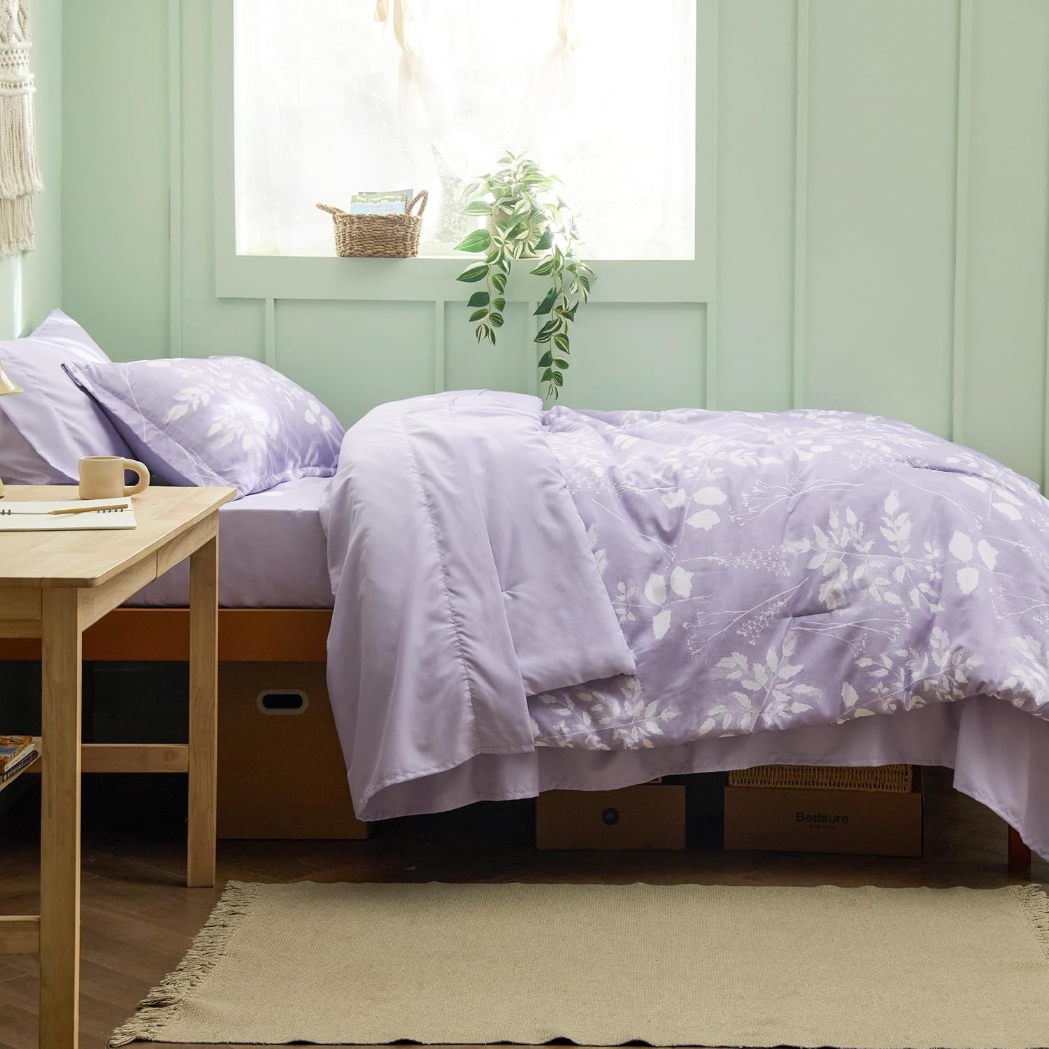 image:imageBedsure Full Size Comforter Set 7 Pieces Floral Sage Green Soft Bedding Sets Full Bed in a Bag with Botanical Flowers Comforter Sheets Pillowcases amp Shams07 Lavender