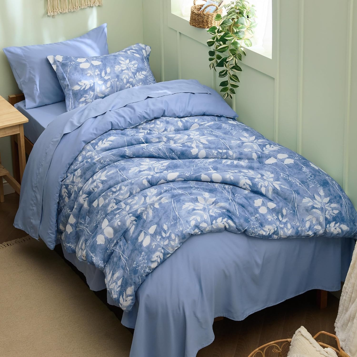 image:imageBedsure Full Size Comforter Set 7 Pieces Floral Sage Green Soft Bedding Sets Full Bed in a Bag with Botanical Flowers Comforter Sheets Pillowcases amp Shams02 Blue