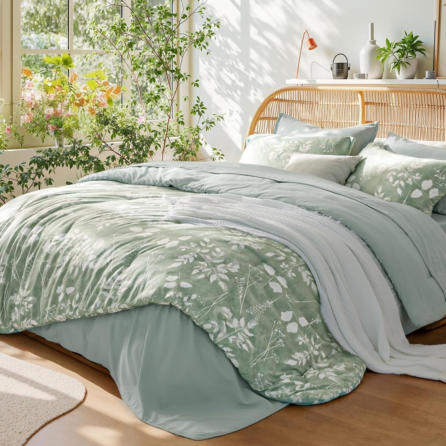 image:imageBedsure Full Size Comforter Set 7 Pieces Floral Sage Green Soft Bedding Sets Full Bed in a Bag with Botanical Flowers Comforter Sheets Pillowcases amp Shams01 Sage Green