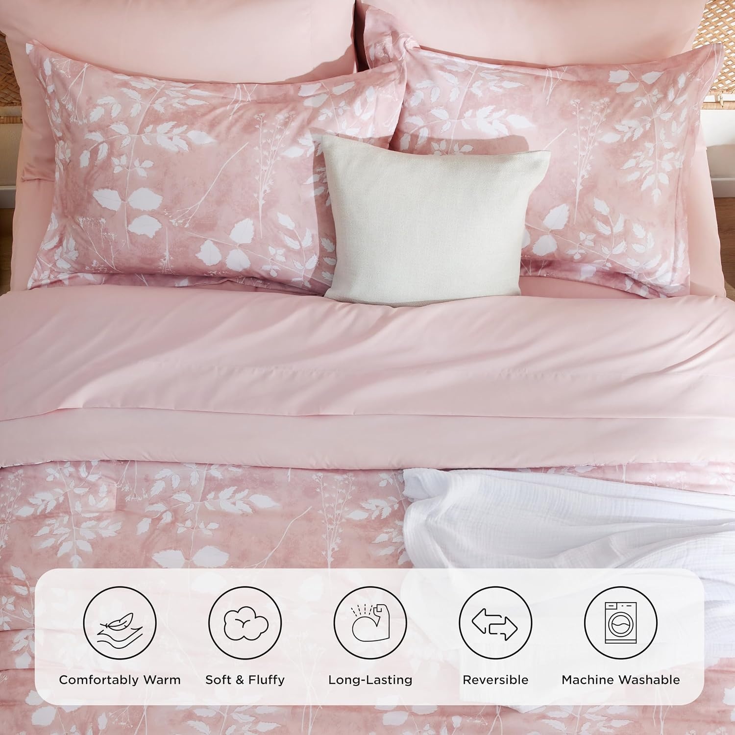 image:imageBedsure Full Size Comforter Set 7 Pieces Floral Sage Green Soft Bedding Sets Full Bed in a Bag with Botanical Flowers Comforter Sheets Pillowcases amp Shams03 Pink