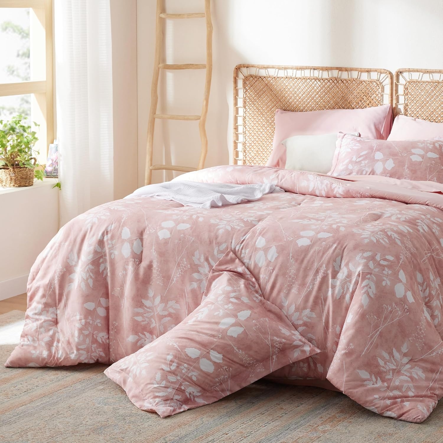 image:imageBedsure Full Size Comforter Set 7 Pieces Floral Sage Green Soft Bedding Sets Full Bed in a Bag with Botanical Flowers Comforter Sheets Pillowcases amp Shams03 Pink