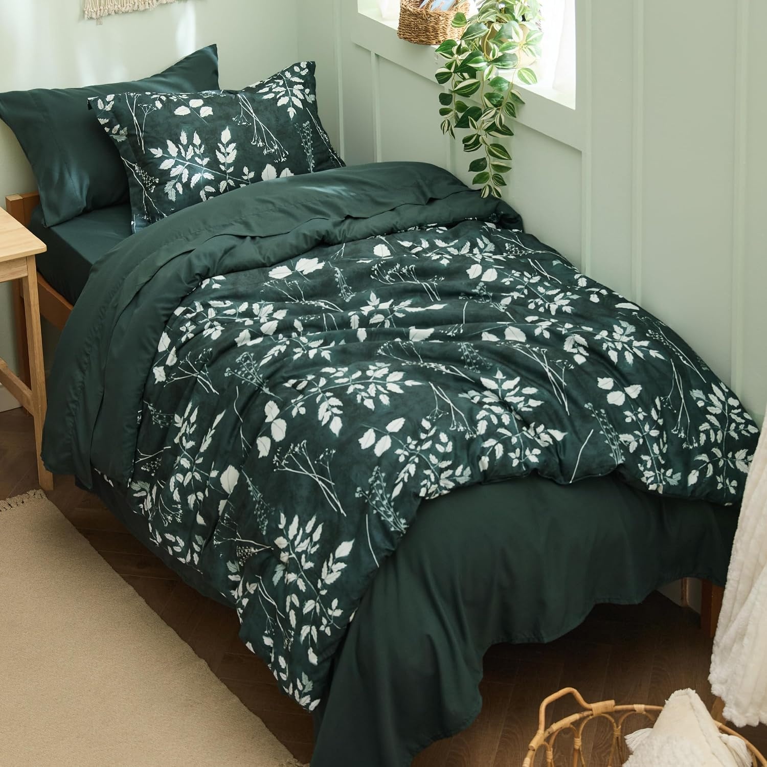 image:imageBedsure Full Size Comforter Set 7 Pieces Floral Sage Green Soft Bedding Sets Full Bed in a Bag with Botanical Flowers Comforter Sheets Pillowcases amp Shams10 Forest Green
