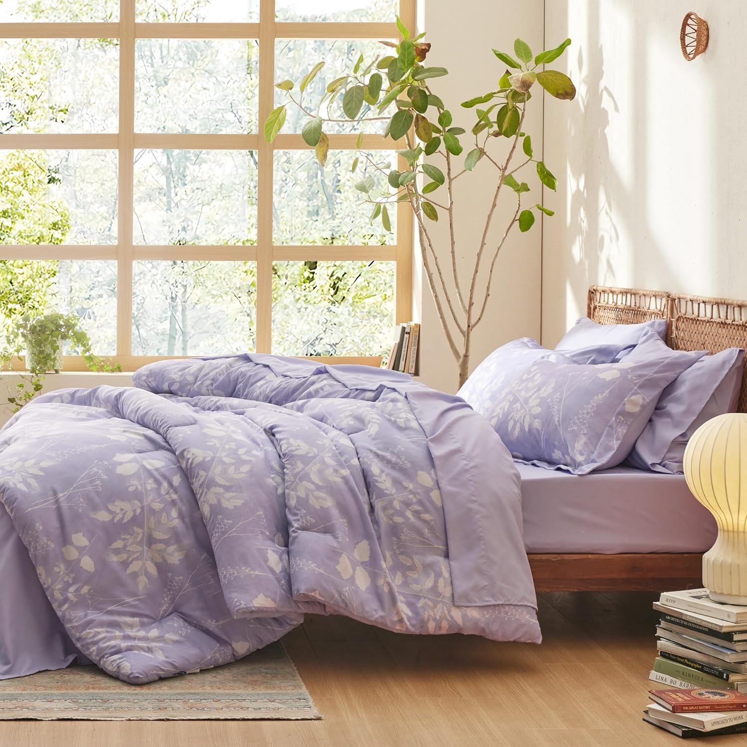 image:imageBedsure Full Size Comforter Set 7 Pieces Floral Sage Green Soft Bedding Sets Full Bed in a Bag with Botanical Flowers Comforter Sheets Pillowcases amp Shams07 Lavender