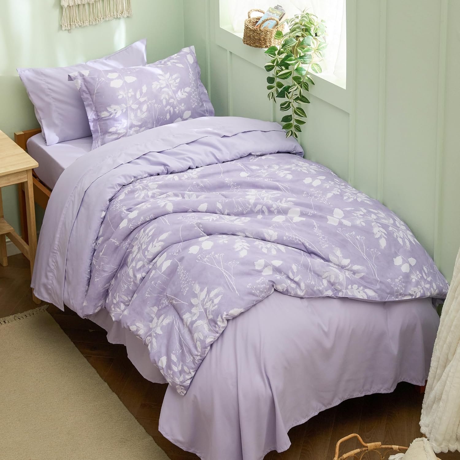 image:imageBedsure Full Size Comforter Set 7 Pieces Floral Sage Green Soft Bedding Sets Full Bed in a Bag with Botanical Flowers Comforter Sheets Pillowcases amp Shams07 Lavender