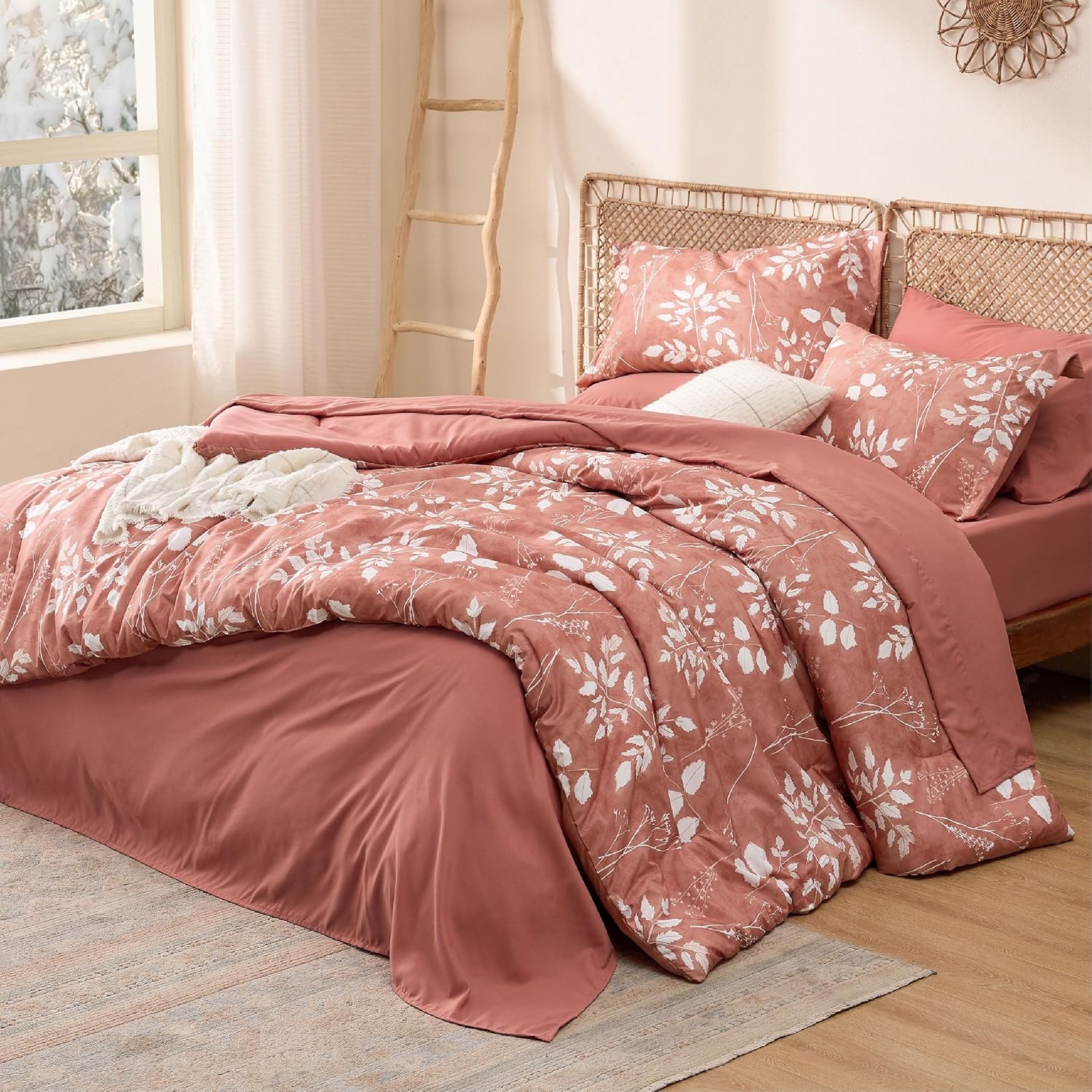 image:imageBedsure Full Size Comforter Set 7 Pieces Floral Sage Green Soft Bedding Sets Full Bed in a Bag with Botanical Flowers Comforter Sheets Pillowcases amp Shams12 Dusty Pink