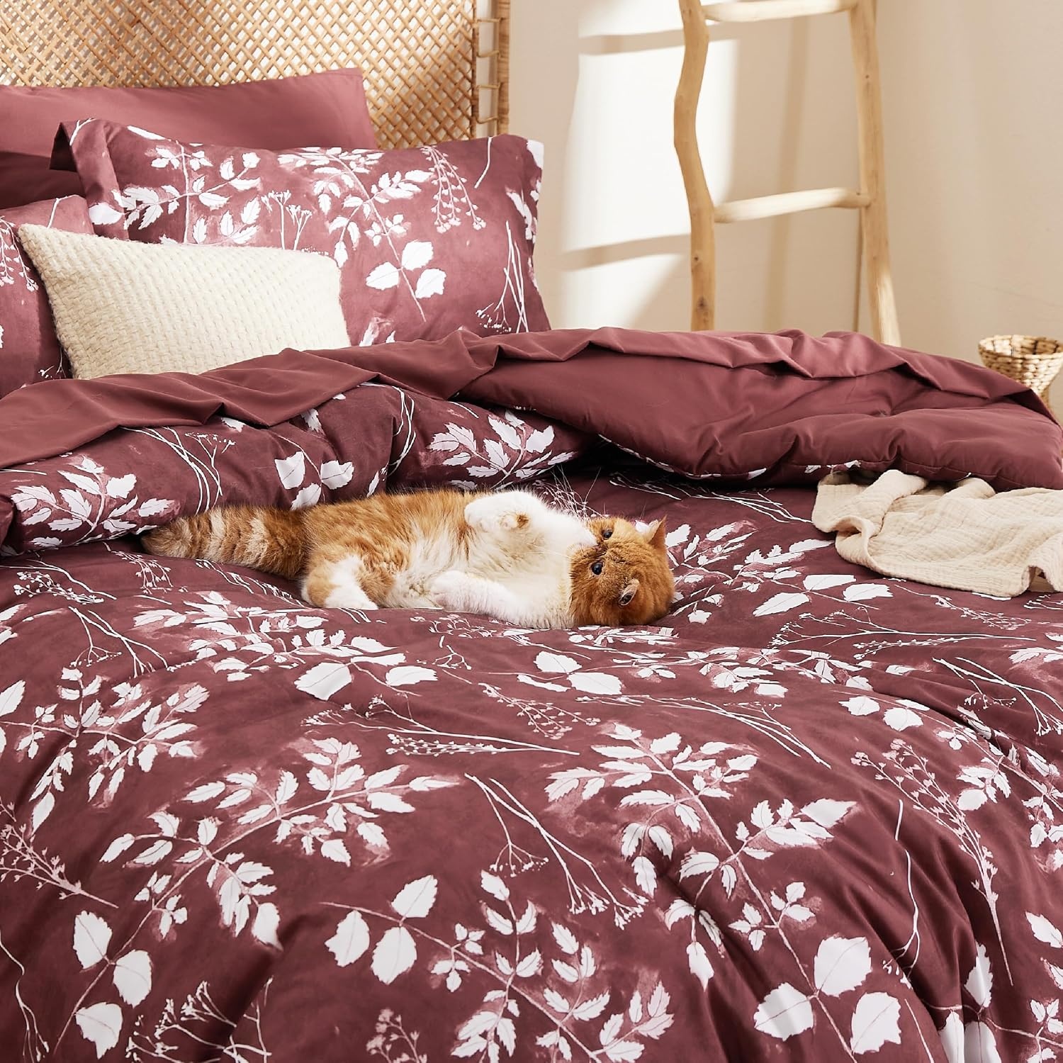 image:imageBedsure Full Size Comforter Set 7 Pieces Floral Sage Green Soft Bedding Sets Full Bed in a Bag with Botanical Flowers Comforter Sheets Pillowcases amp Shams14 Burgundy