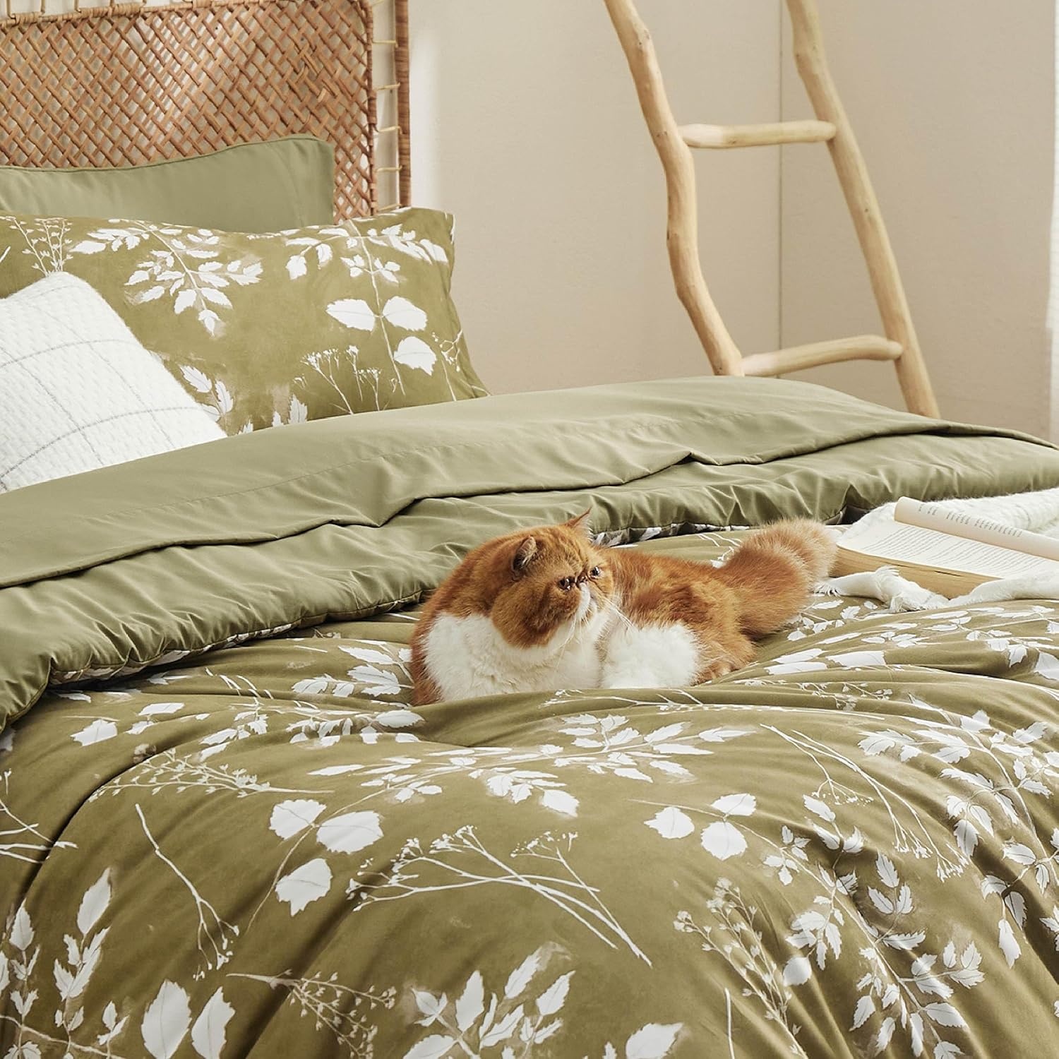 image:imageBedsure Full Size Comforter Set 7 Pieces Floral Sage Green Soft Bedding Sets Full Bed in a Bag with Botanical Flowers Comforter Sheets Pillowcases amp Shams14 Olive Green