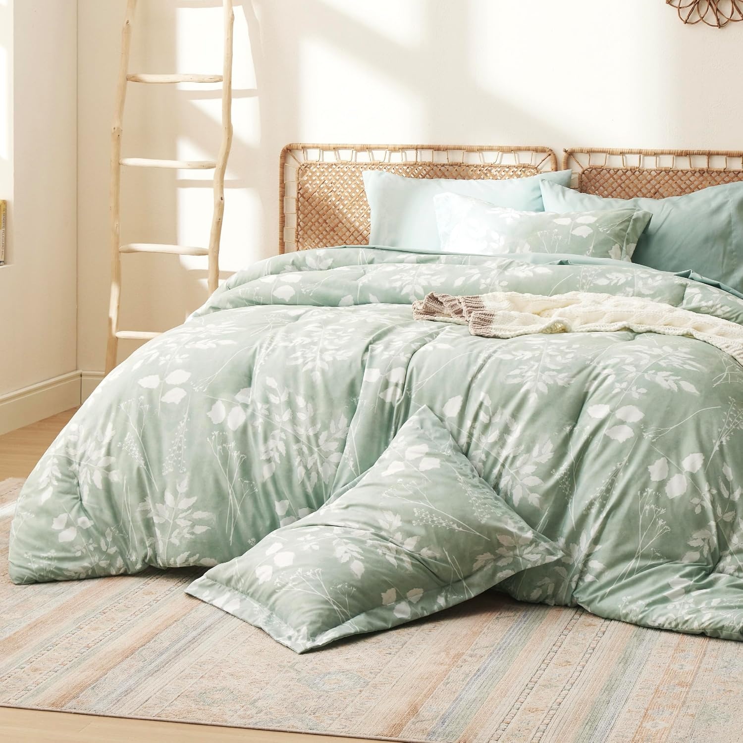 image:imageBedsure Full Size Comforter Set 7 Pieces Floral Sage Green Soft Bedding Sets Full Bed in a Bag with Botanical Flowers Comforter Sheets Pillowcases amp Shams01 Sage Green
