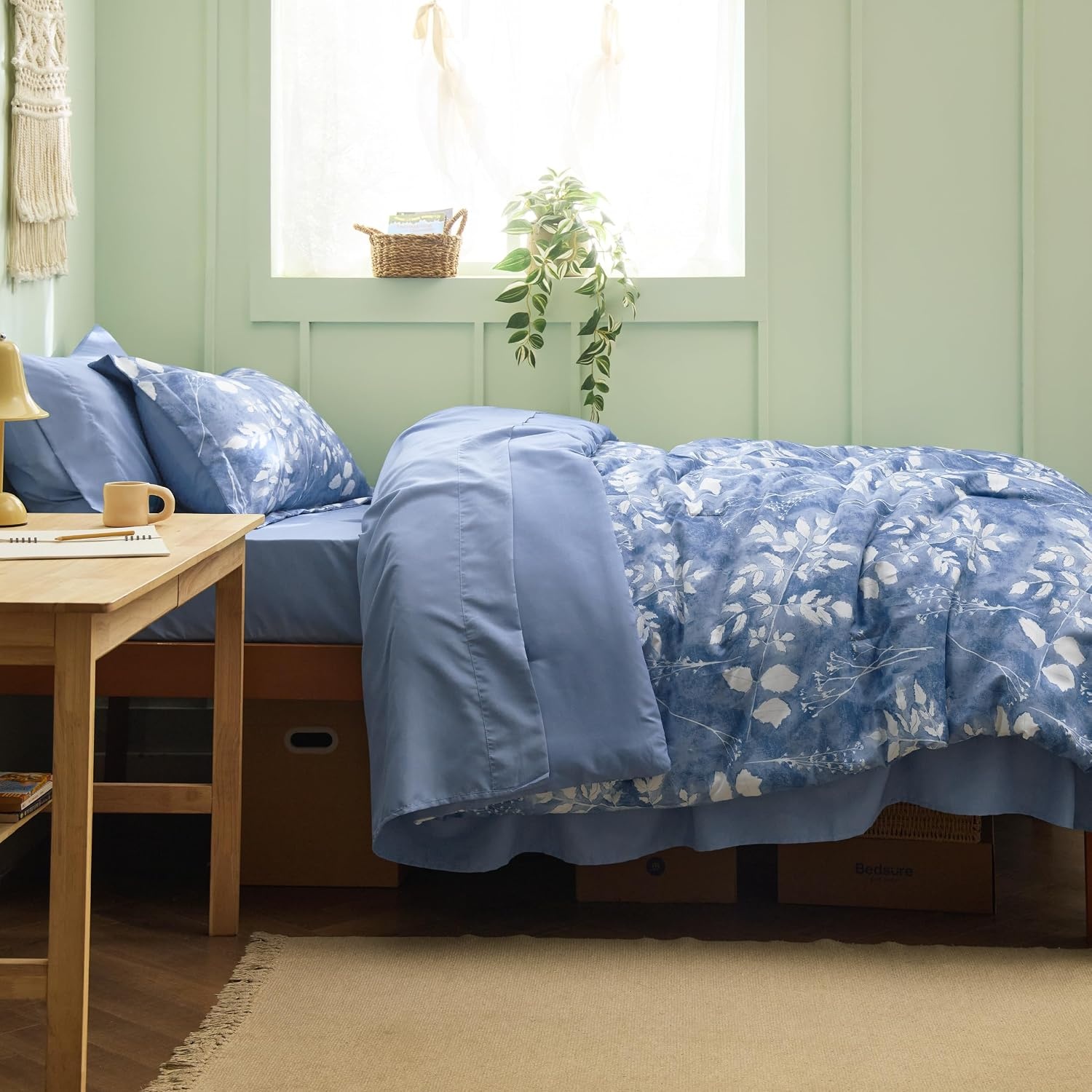 image:imageBedsure Full Size Comforter Set 7 Pieces Floral Sage Green Soft Bedding Sets Full Bed in a Bag with Botanical Flowers Comforter Sheets Pillowcases amp Shams02 Blue