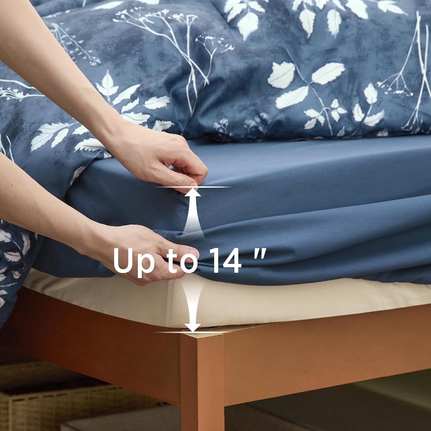 image:imageBedsure Full Size Comforter Set 7 Pieces Floral Sage Green Soft Bedding Sets Full Bed in a Bag with Botanical Flowers Comforter Sheets Pillowcases amp Shams05 Navy