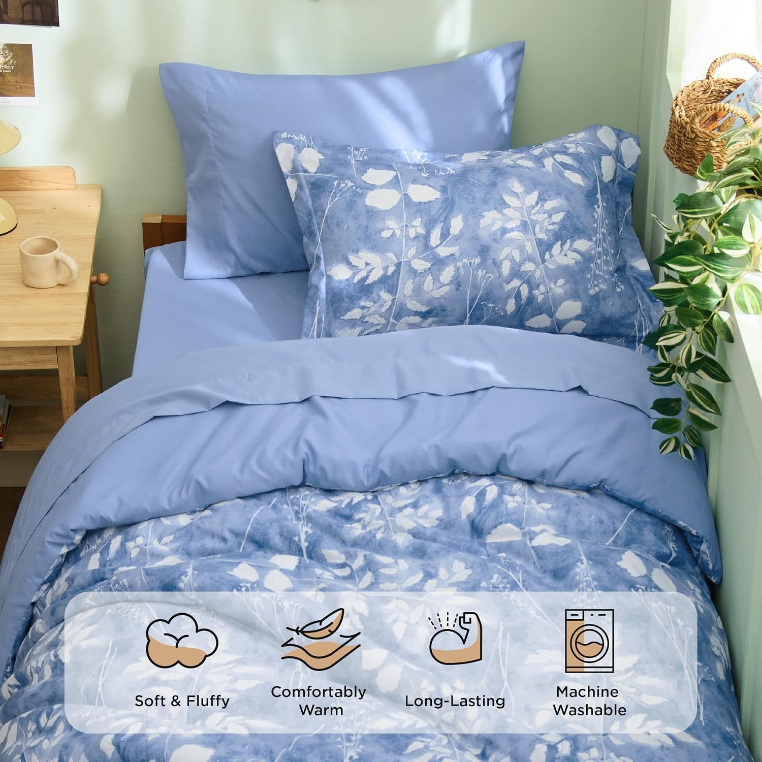 image:imageBedsure Full Size Comforter Set 7 Pieces Floral Sage Green Soft Bedding Sets Full Bed in a Bag with Botanical Flowers Comforter Sheets Pillowcases amp Shams02 Blue