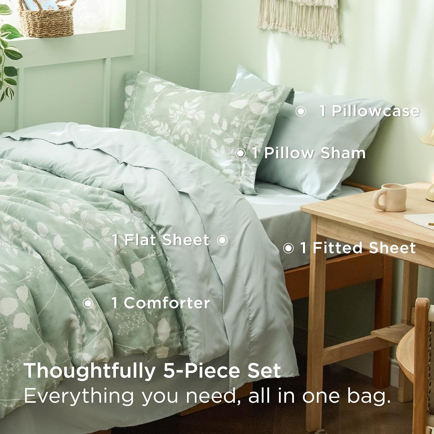 image:imageBedsure Full Size Comforter Set 7 Pieces Floral Sage Green Soft Bedding Sets Full Bed in a Bag with Botanical Flowers Comforter Sheets Pillowcases amp Shams01 Sage Green