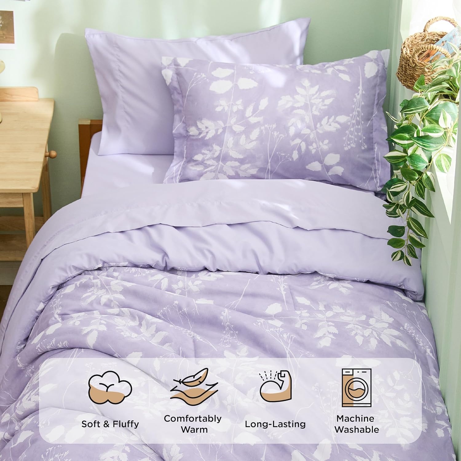 image:imageBedsure Full Size Comforter Set 7 Pieces Floral Sage Green Soft Bedding Sets Full Bed in a Bag with Botanical Flowers Comforter Sheets Pillowcases amp Shams07 Lavender