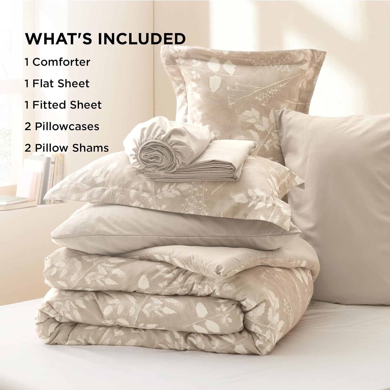 image:imageBedsure Full Size Comforter Set 7 Pieces Floral Sage Green Soft Bedding Sets Full Bed in a Bag with Botanical Flowers Comforter Sheets Pillowcases amp Shams11 Beige