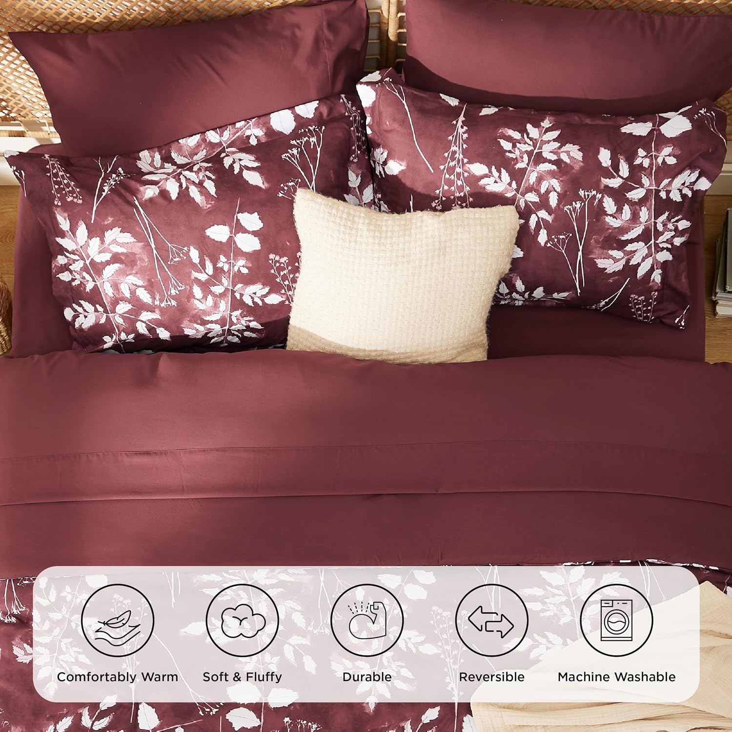 image:imageBedsure Full Size Comforter Set 7 Pieces Floral Sage Green Soft Bedding Sets Full Bed in a Bag with Botanical Flowers Comforter Sheets Pillowcases amp Shams14 Burgundy