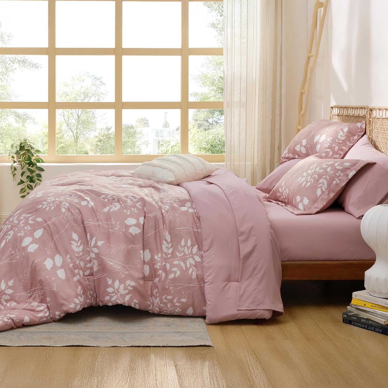 image:imageBedsure Full Size Comforter Set 7 Pieces Floral Sage Green Soft Bedding Sets Full Bed in a Bag with Botanical Flowers Comforter Sheets Pillowcases amp Shams08 Rose Pink