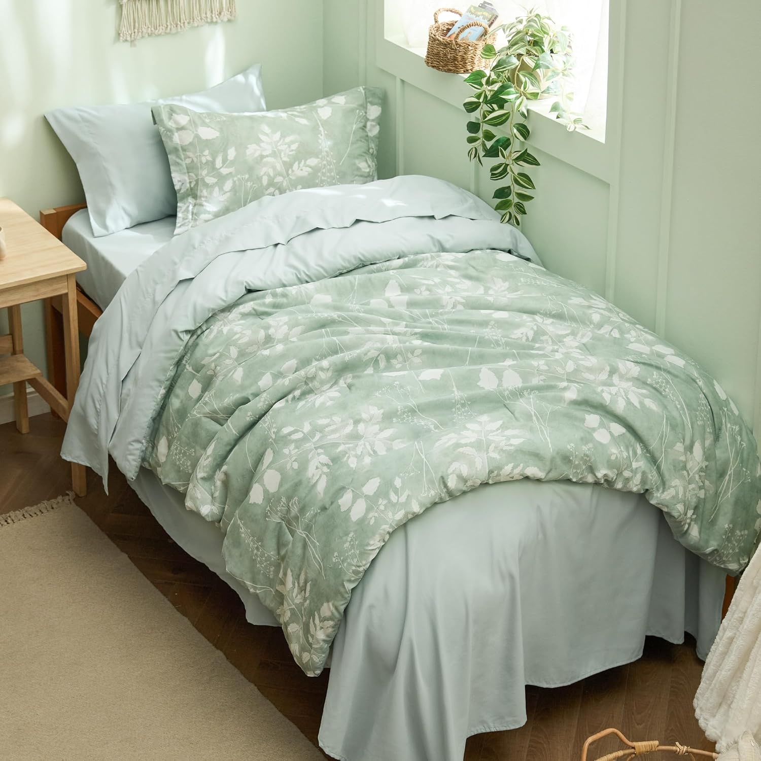 image:imageBedsure Full Size Comforter Set 7 Pieces Floral Sage Green Soft Bedding Sets Full Bed in a Bag with Botanical Flowers Comforter Sheets Pillowcases amp Shams01 Sage Green