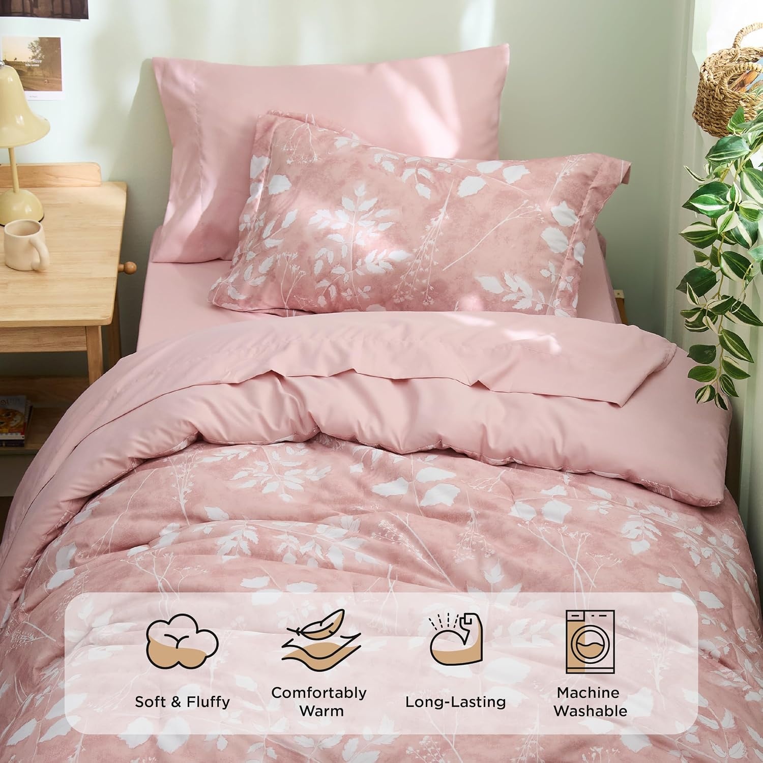 image:imageBedsure Full Size Comforter Set 7 Pieces Floral Sage Green Soft Bedding Sets Full Bed in a Bag with Botanical Flowers Comforter Sheets Pillowcases amp Shams03 Pink