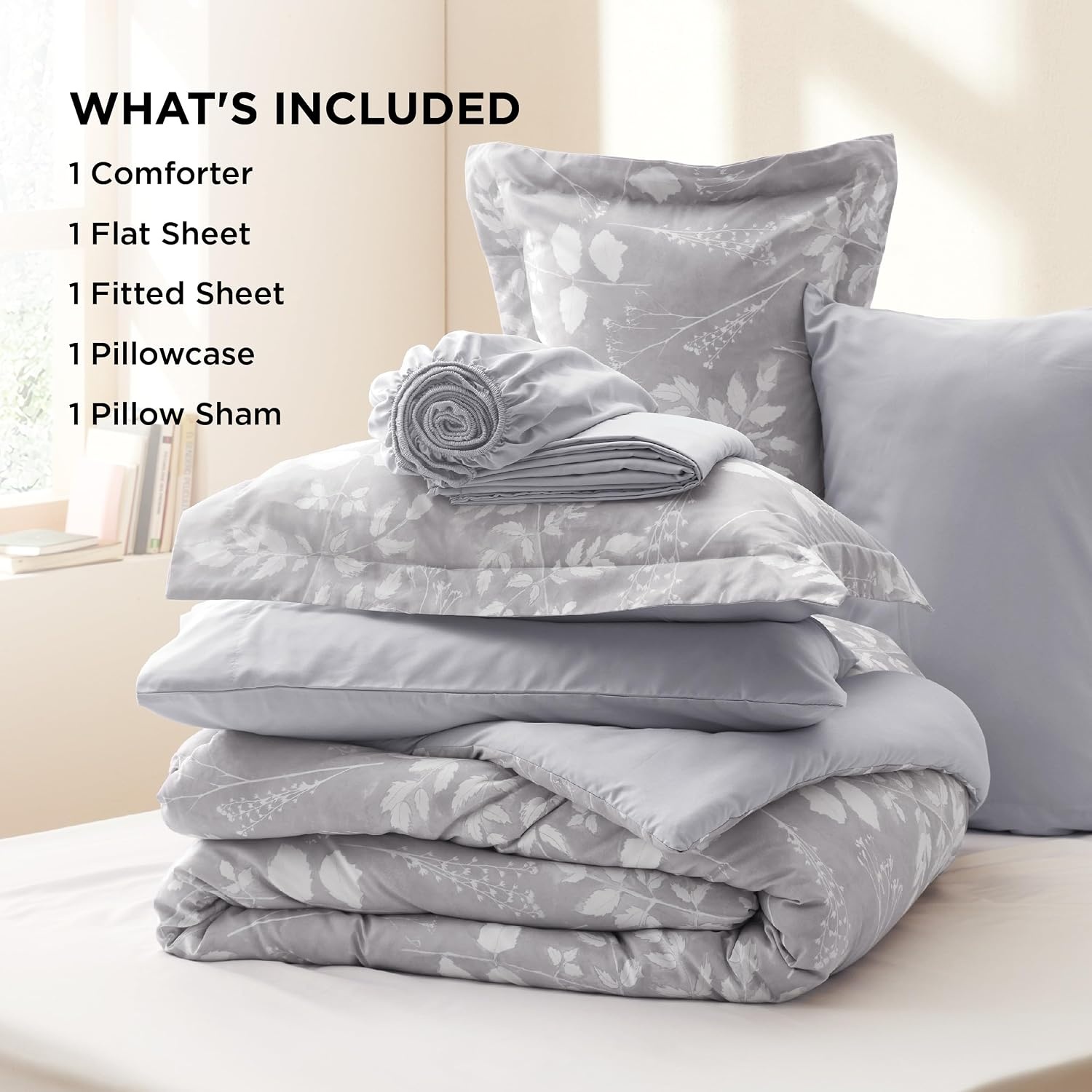 image:imageBedsure Full Size Comforter Set 7 Pieces Floral Sage Green Soft Bedding Sets Full Bed in a Bag with Botanical Flowers Comforter Sheets Pillowcases amp Shams13 Grey