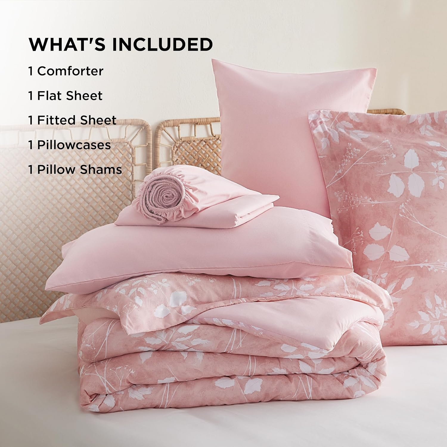image:imageBedsure Full Size Comforter Set 7 Pieces Floral Sage Green Soft Bedding Sets Full Bed in a Bag with Botanical Flowers Comforter Sheets Pillowcases amp Shams03 Pink