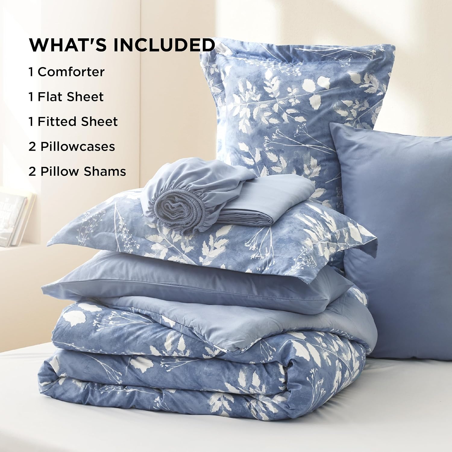image:imageBedsure Full Size Comforter Set 7 Pieces Floral Sage Green Soft Bedding Sets Full Bed in a Bag with Botanical Flowers Comforter Sheets Pillowcases amp Shams02 Blue