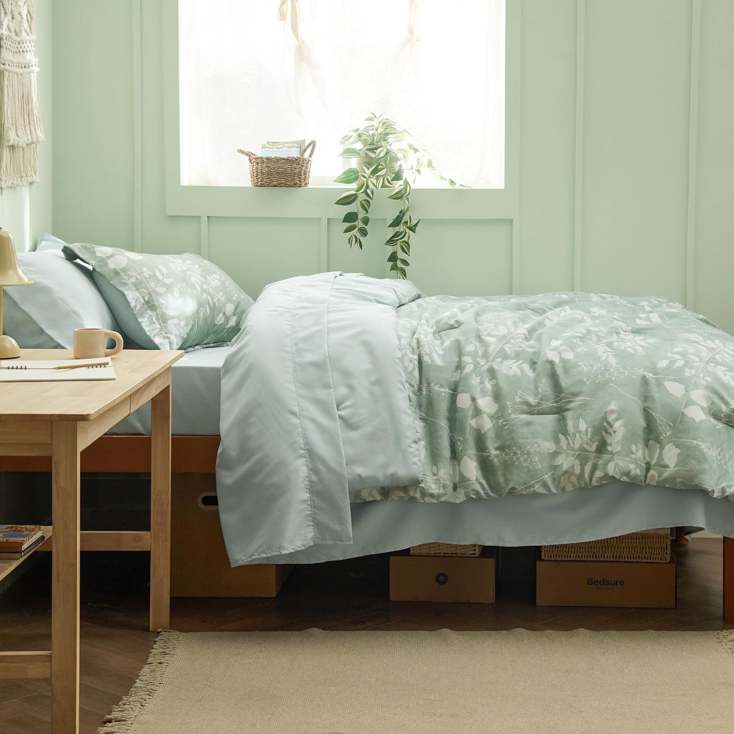 image:imageBedsure Full Size Comforter Set 7 Pieces Floral Sage Green Soft Bedding Sets Full Bed in a Bag with Botanical Flowers Comforter Sheets Pillowcases amp Shams01 Sage Green
