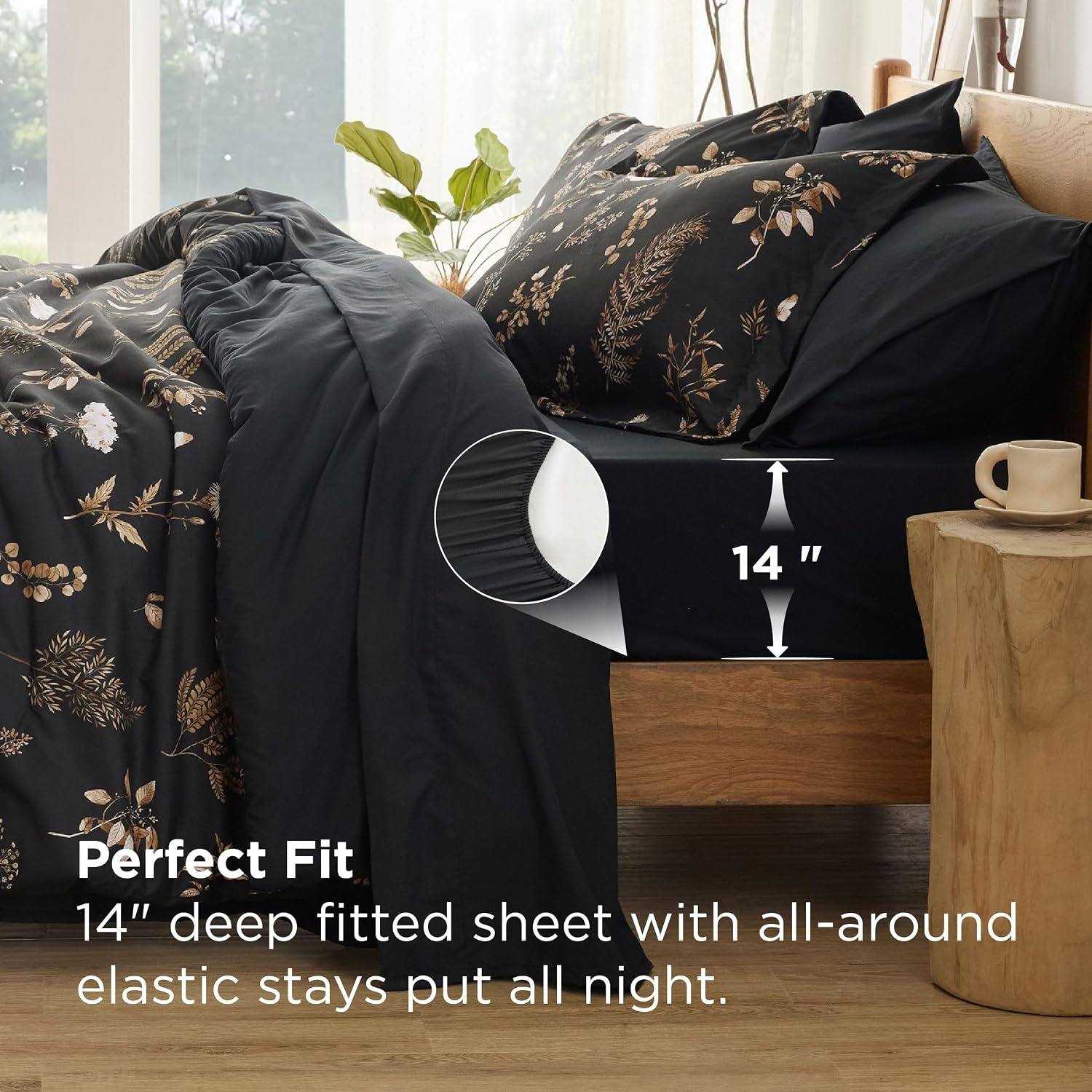 image:imageBedsure Full Size Comforter Set 7 Pieces Floral Sage Green Soft Bedding Sets Full Bed in a Bag with Botanical Flowers Comforter Sheets Pillowcases amp Shams10 Black